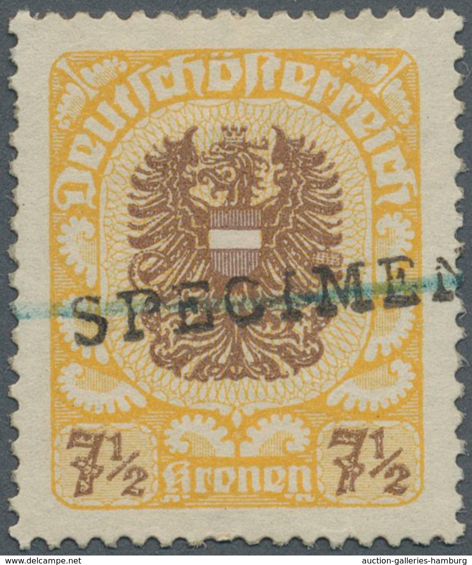 Österreich: 1921, Freimarken Wappen, 7½ Kr. Dunkelorangegelb/lebhaftsiena Mit "SPECIMEN"-Aufdruck Un - Neufs