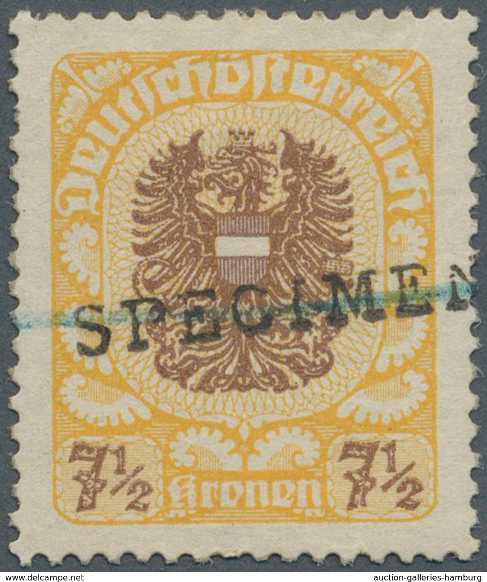 Österreich: 1921, Freimarken Wappen, 7½ Kr. Dunkelorangegelb/lebhaftsiena Mit "SPECIMEN"-Aufdruck Un - Ungebraucht