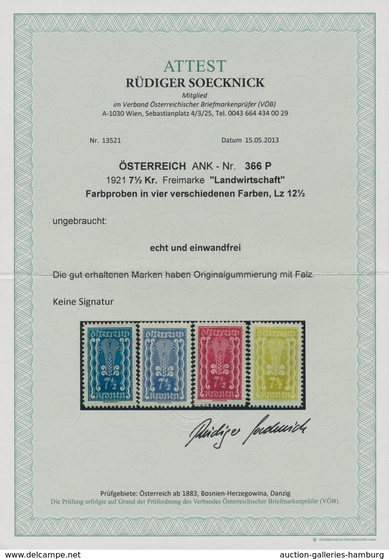 Österreich: 1922, Freimarken, 7½ Kr., Vier Verschiedene Farbproben In Abweichenden Farben Und Mit Li - Nuevos