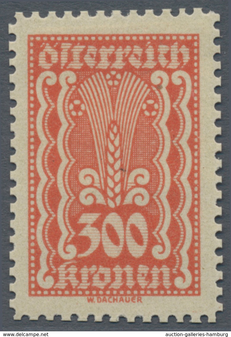 Österreich: 1922, Freimarken 300 Kr. zwölf verschiedene gezähnte Farbproben auf weißem bzw. gelblich