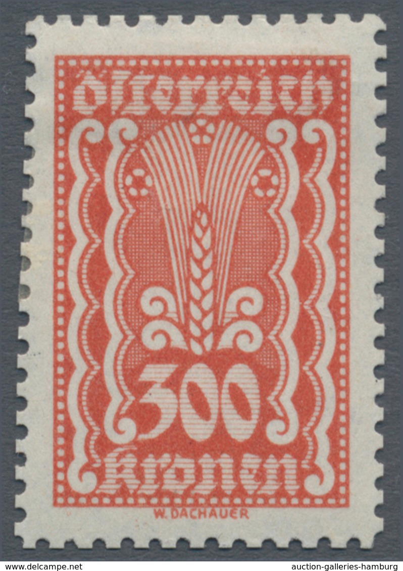 Österreich: 1922, Freimarken 300 Kr. zwölf verschiedene gezähnte Farbproben auf weißem bzw. gelblich