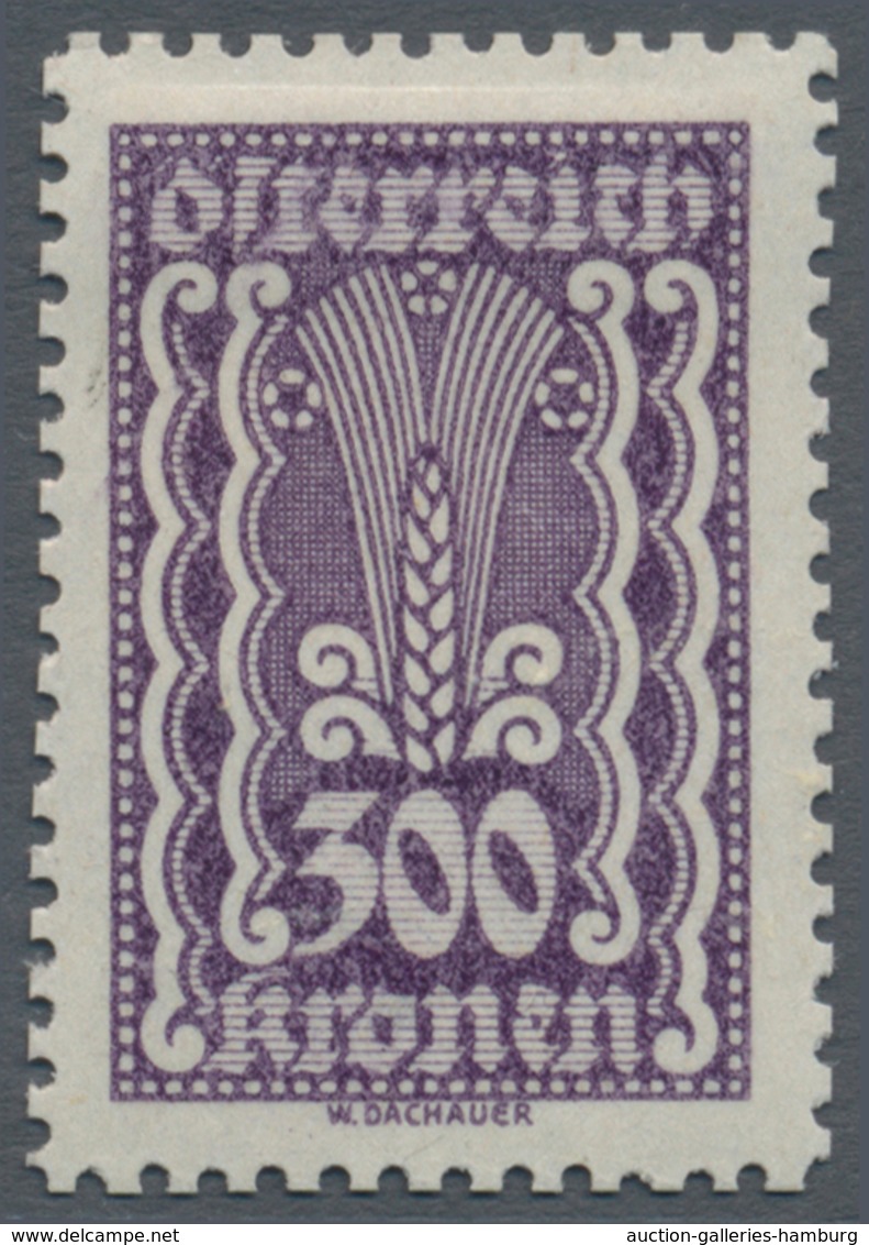 Österreich: 1922, Freimarken 300 Kr. zwölf verschiedene gezähnte Farbproben auf weißem bzw. gelblich