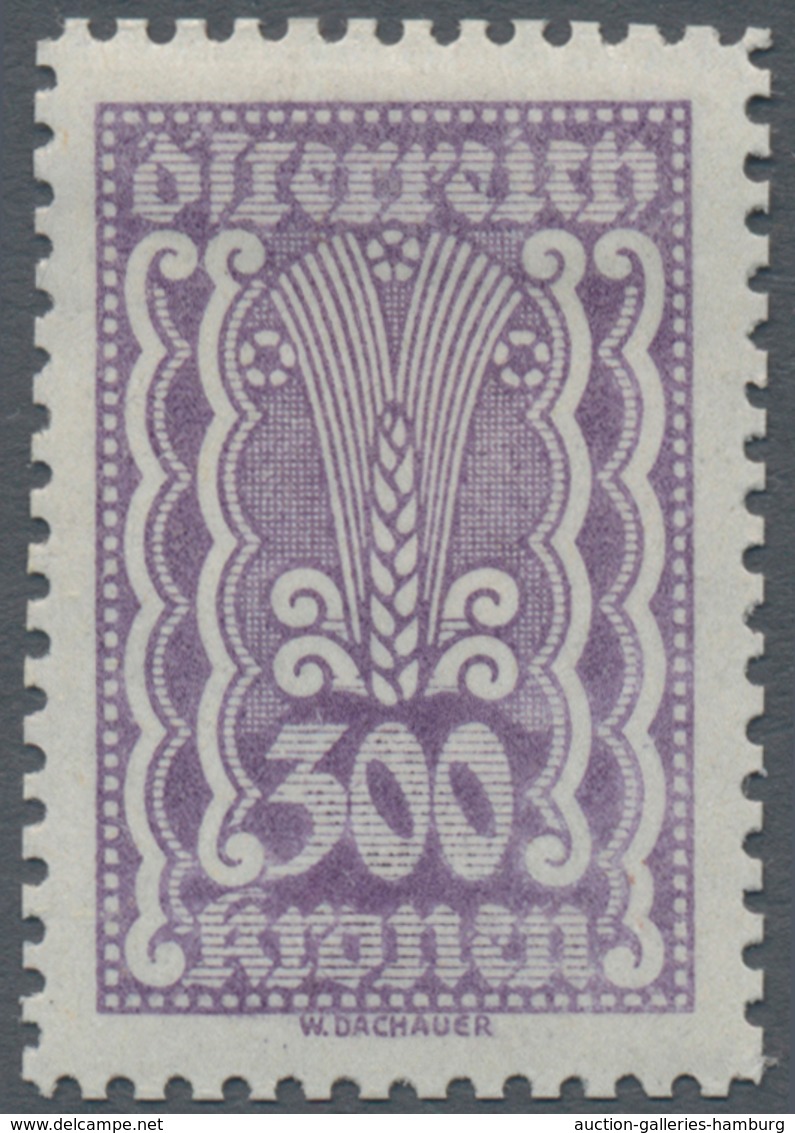 Österreich: 1922, Freimarken 300 Kr. zwölf verschiedene gezähnte Farbproben auf weißem bzw. gelblich