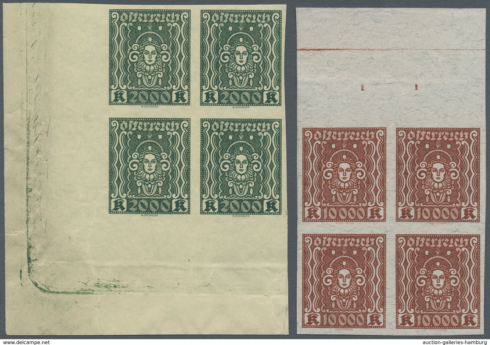 Österreich: 1922, 20-10.000 Kr Frauenkopf ungezähnt, komplett 11 Werte in postfrischen Rand- bzw. Ec
