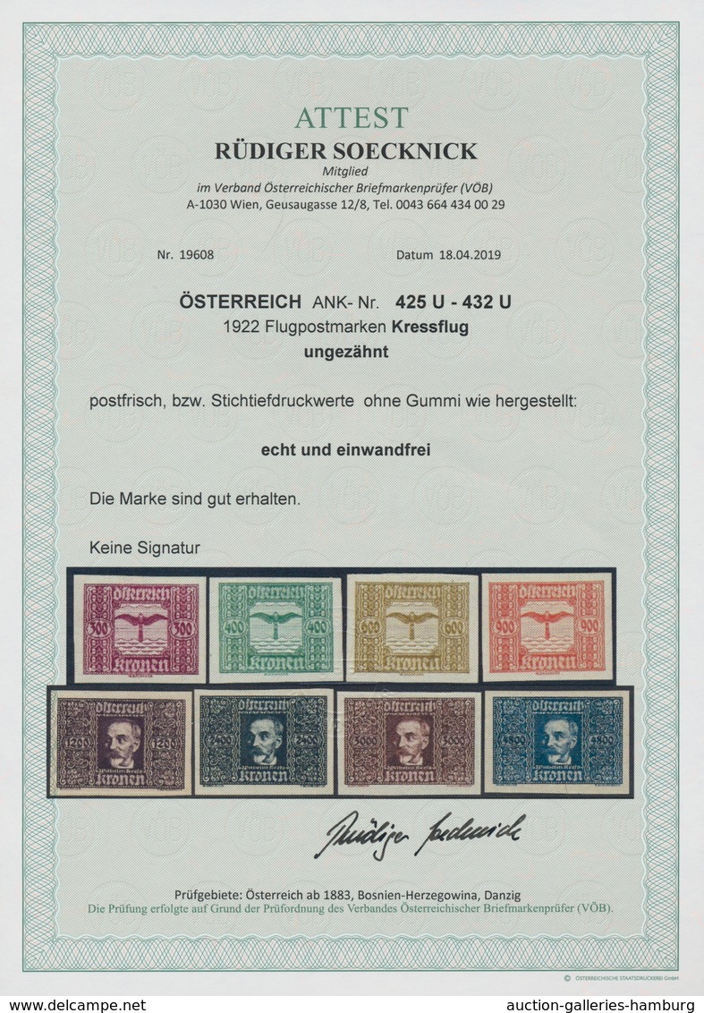 Österreich: 1922, 300 Kr Bis 4.800 Kr Flugpostmarken Postfrisch Ohne Gummi Wie Verausgabt, Echt Und - Unused Stamps