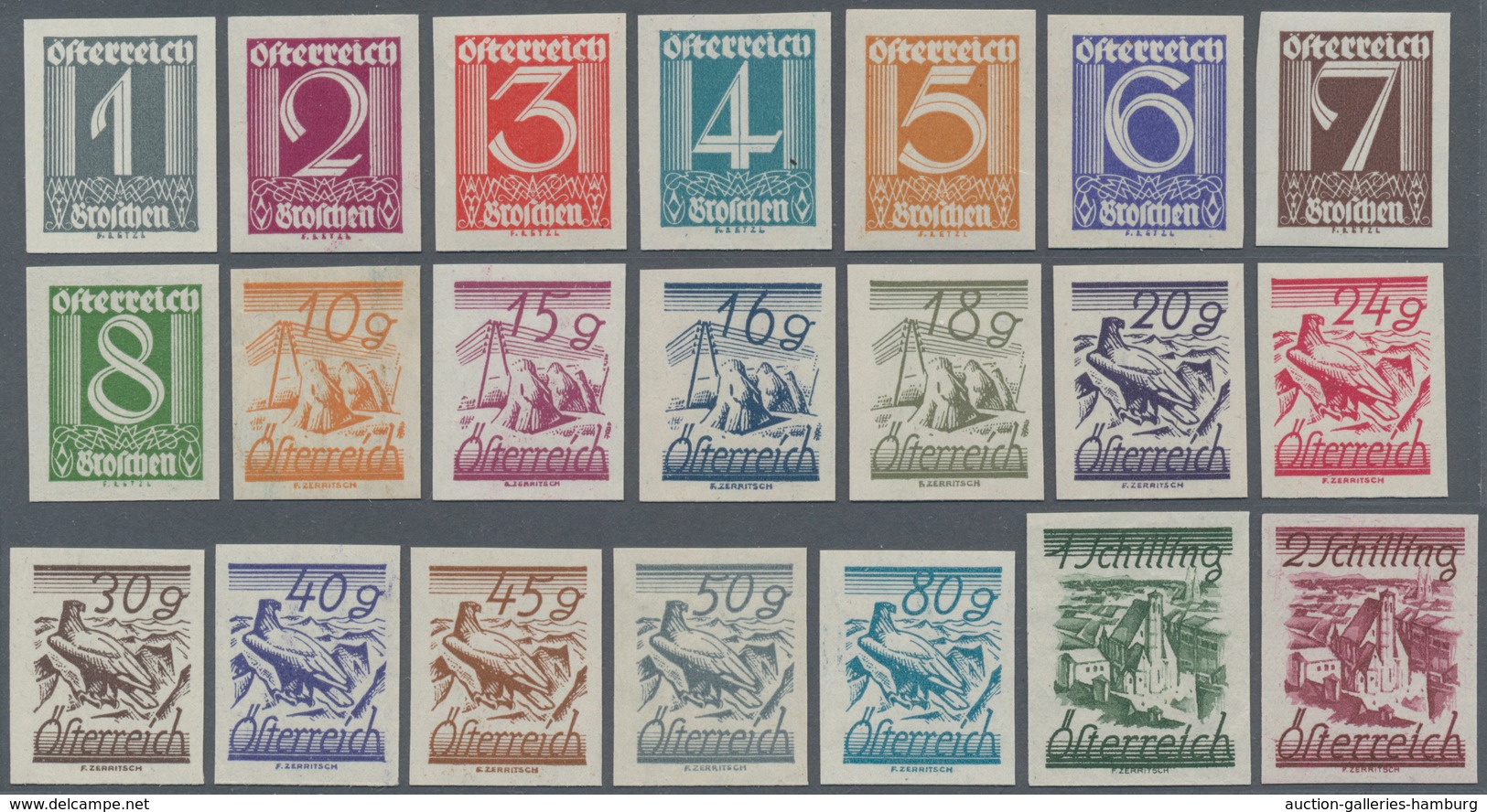 Österreich: 1925-1927, Ziffernserie 1 Groschen Bis 2 Schilling Von 21 Werten Komplett (inkl. 4 Gr) U - Unused Stamps