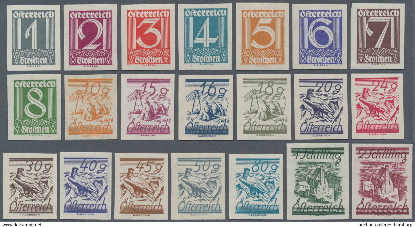 Österreich: 1925-1927, Ziffernserie 1 Groschen Bis 2 Schilling Von 21 Werten Komplett (inkl. 4 Gr) U - Ungebraucht