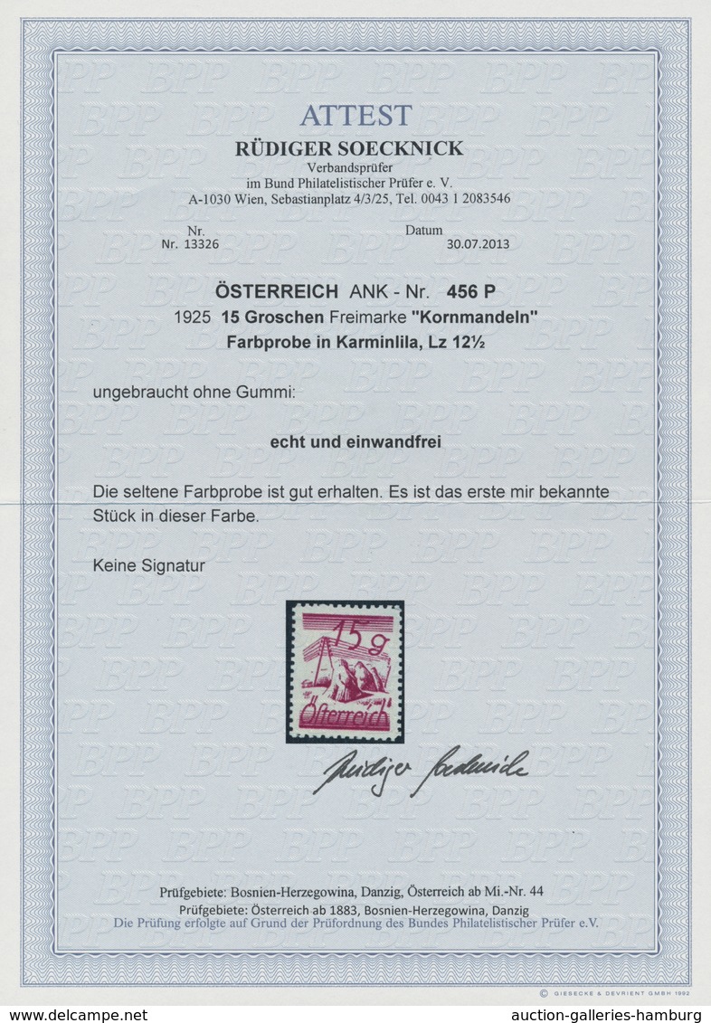 Österreich: 1925, Freimarken, 15 Gr. Als Farbprobe In Karminlila Auf Ungummiertem Papier. Fotoattest - Nuevos