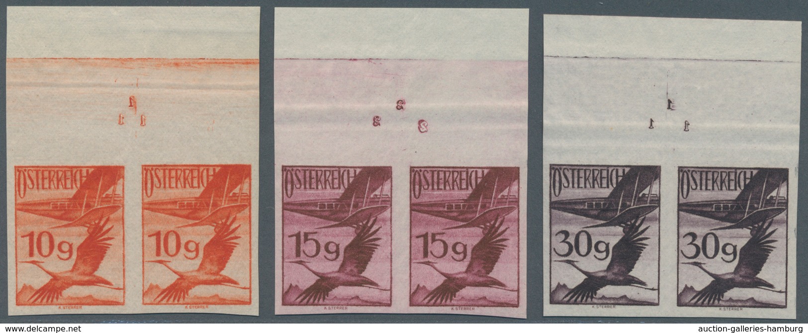 Österreich: 1925, 10 G Bis 2 S Flugpost Ungezähnt, Jeweils Im Postfrischen Oberrand-Paar Mit Platten - Nuevos