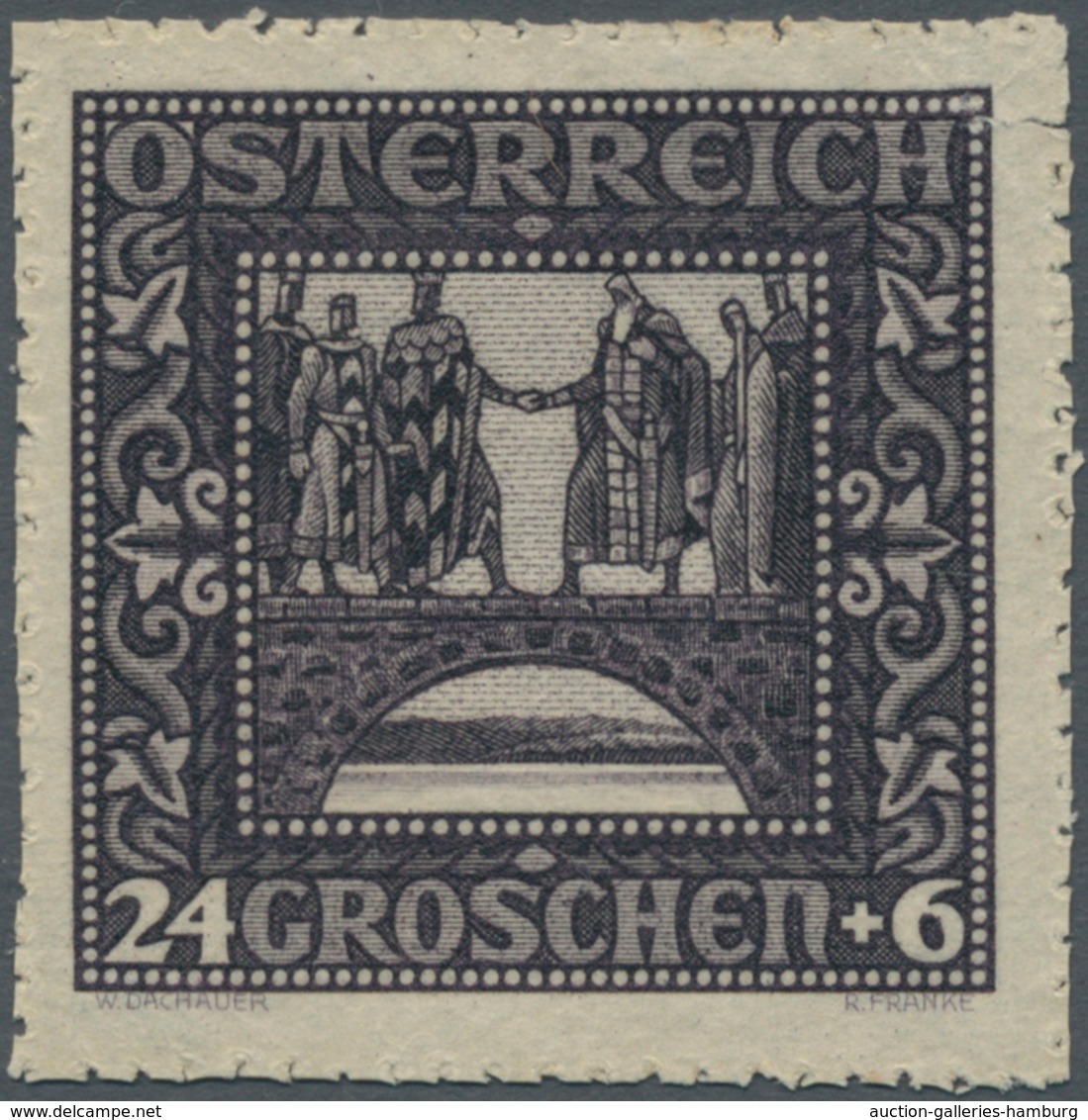 Österreich: 1926, 24 Gr. + 6 Gr. "Nibelungensage", Farbprobe In Schwärzlichgrauviolett Auf Ungummier - Nuevos