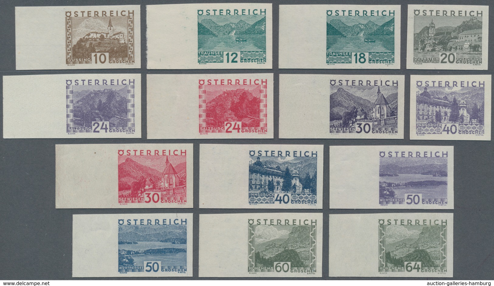 Österreich: 1932, 10 Gr Bis 64 Gr Landschaften Ungezähnt Postfrisch, Bis Auf 2 Werte Alle Vom Linken - Unused Stamps