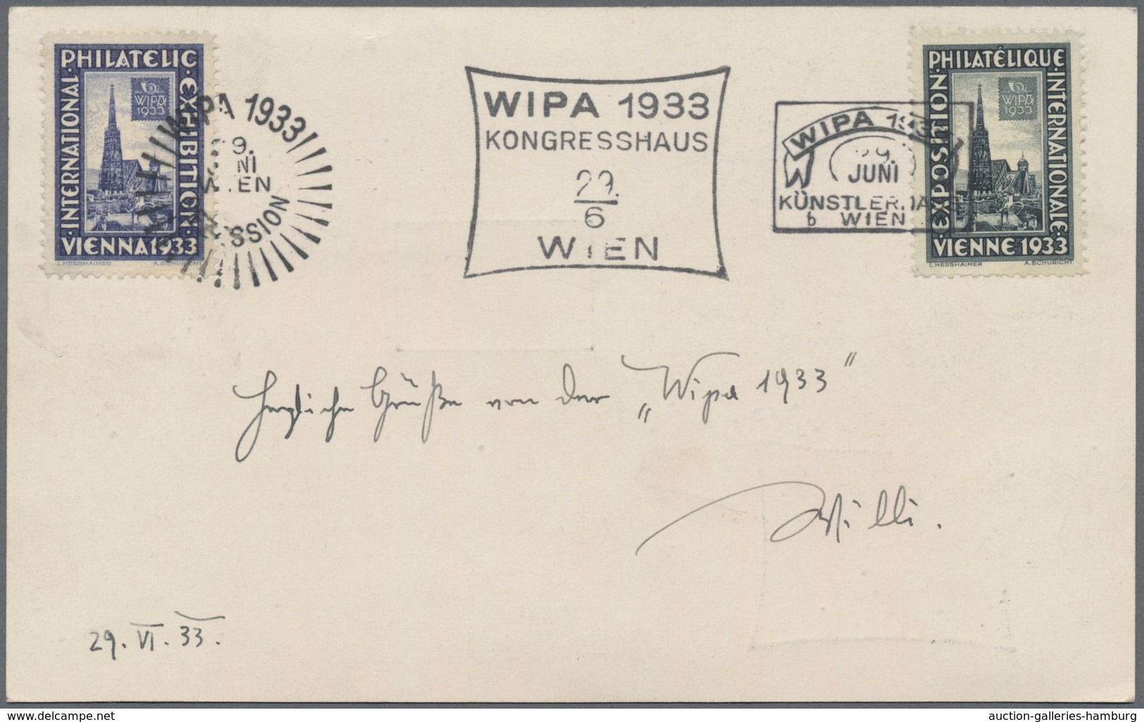 Österreich: 1933, Wipa, Normales Und Faserpapier Je Auf Wipa-Sonderkarte, Mit Beifrankatur, Drei Vig - Unused Stamps