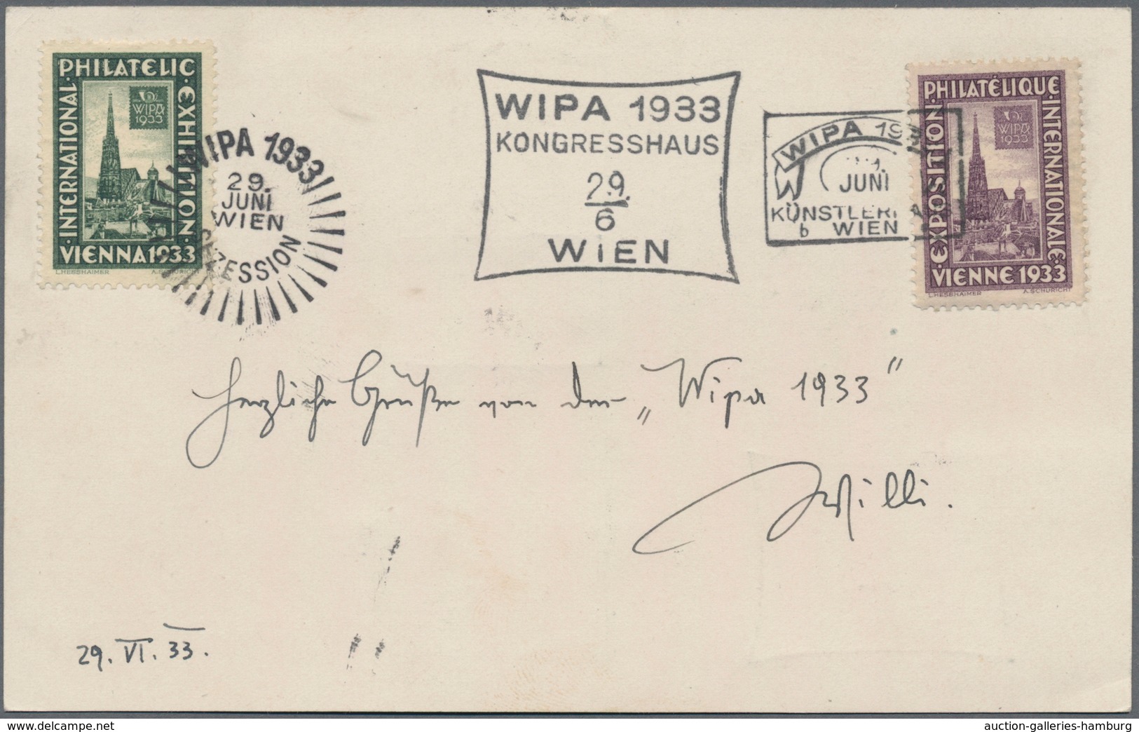 Österreich: 1933, Wipa, Normales Und Faserpapier Je Auf Wipa-Sonderkarte, Mit Beifrankatur, Drei Vig - Unused Stamps