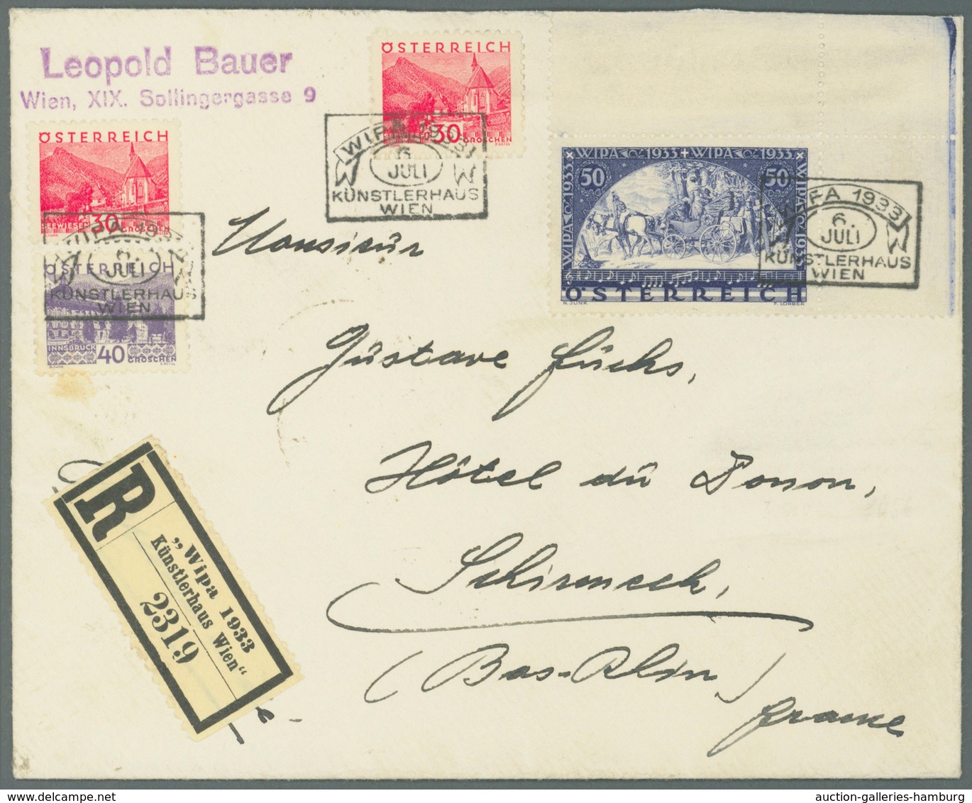 Österreich: 1933 (6.7.), R-Brief Mit WIPA-glatt Aus Der Rechten Oberen Bogenecke Sowie Drei Freimark - Ungebraucht