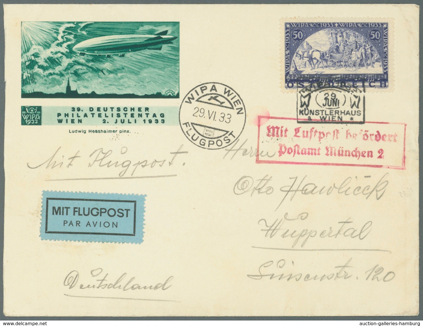 Österreich: 1933 (29.6.), WIPA-Umschlag (Zeppelin) Mit WIPA-glatt Mit So.-Stpl. 'WIPA 1933 KÜNSTLERH - Unused Stamps