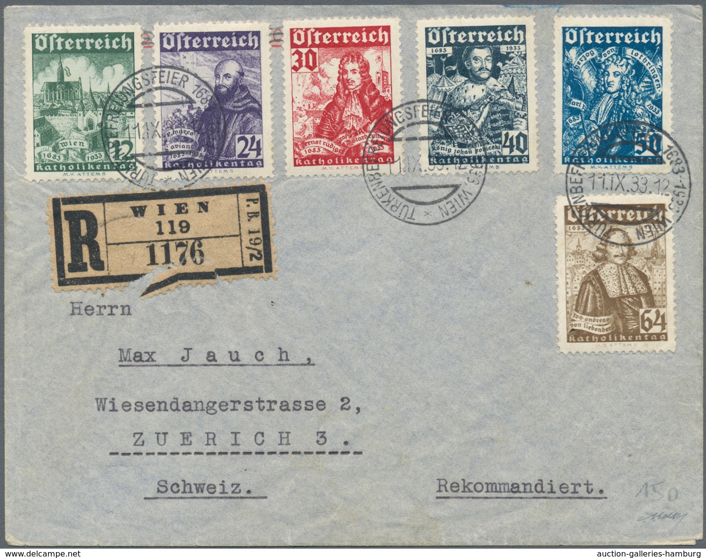 Österreich: 1933, Katholikentag, Satzfrankatur Auf R-Brief Von "WIEN 11.IX.33" Nach Zürich Mit Rs. A - Ungebraucht
