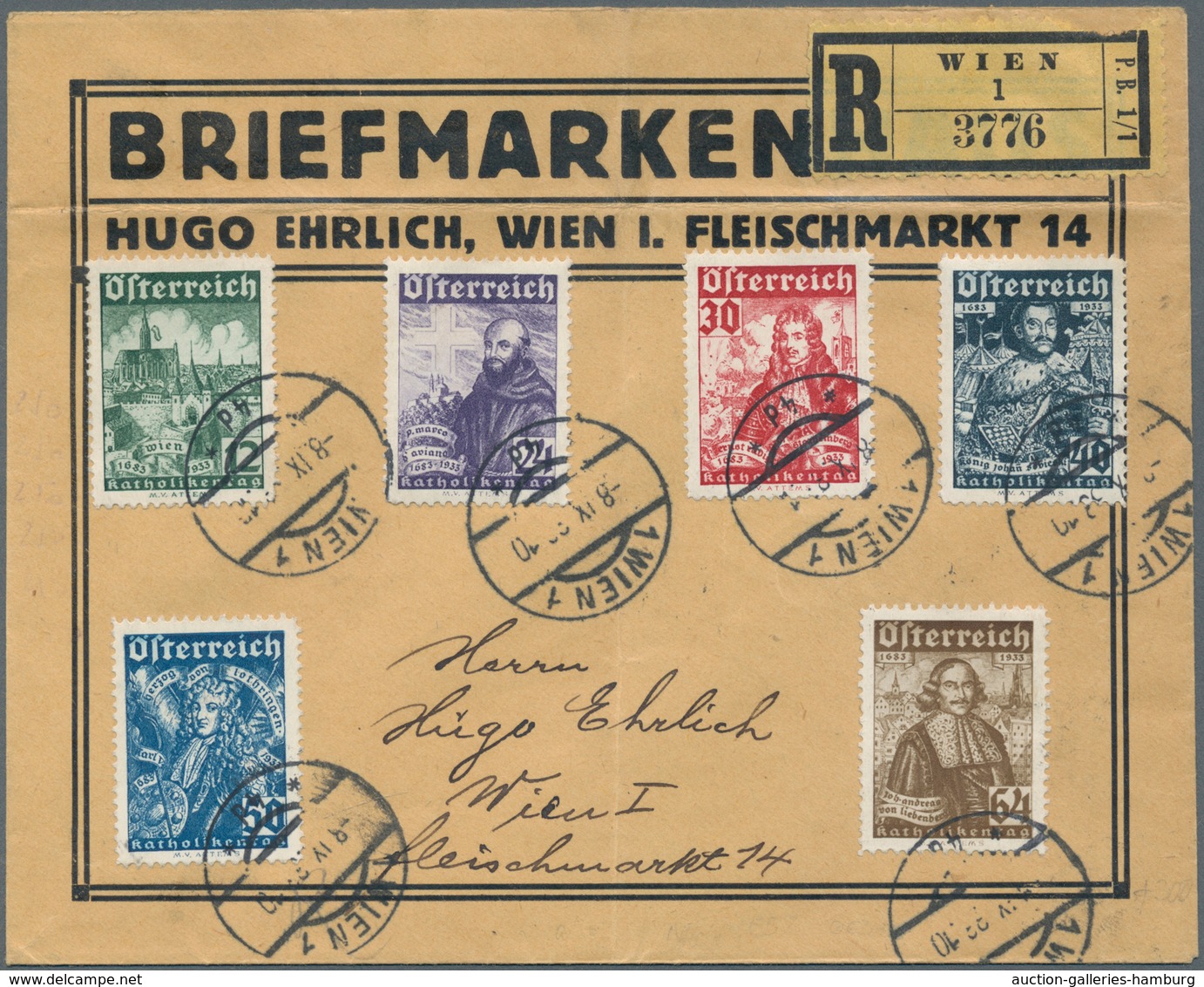 Österreich: 1933, Vienna, Stamp Dealer's Self Registered Business Envelope (bend), Franked With Comp - Unused Stamps