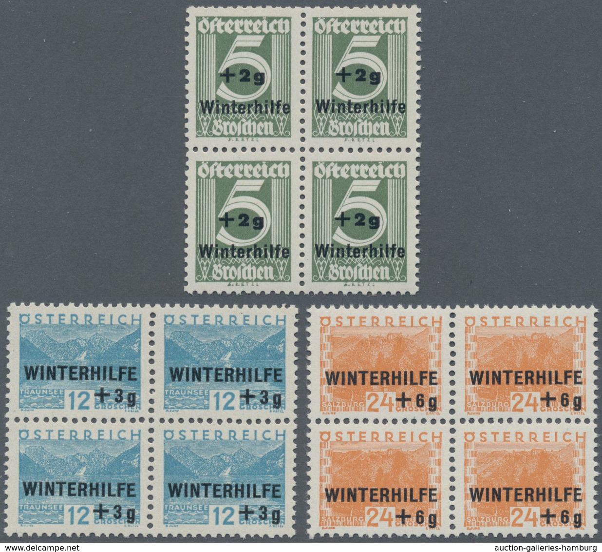 Österreich: 1933, Winterhilfe, Kompletter Postfrischer Luxus-Viererblock-Satz (A.N.K. €440,-). - Unused Stamps