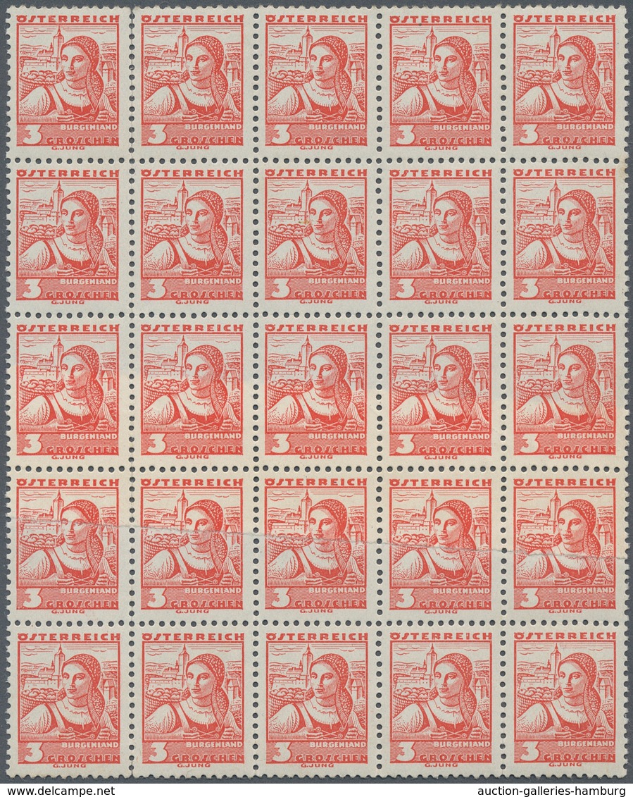 Österreich: 1934, 3 G Volkstrachten, Postfrischer 25er-Block Auf Geklebter Papierbahn, Wodurch Insge - Unused Stamps