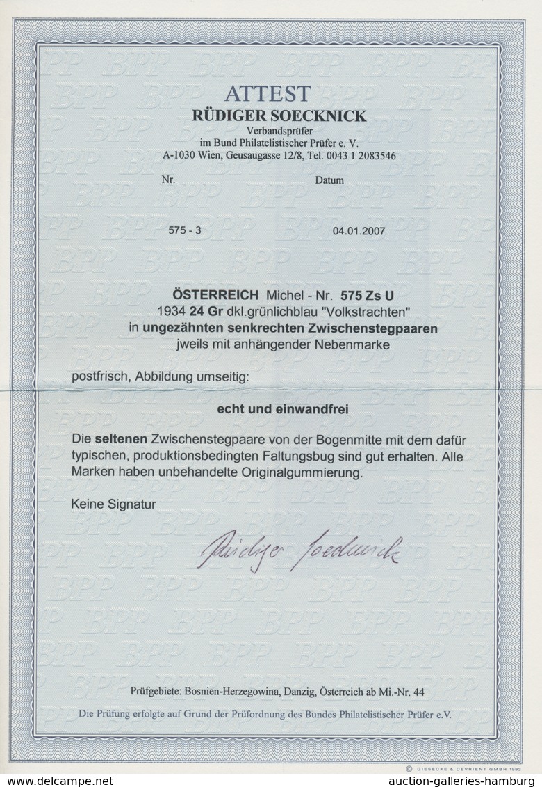 Österreich: 1934, 24 G Volkstrachten Ungezähnt Im Senkrechten Zwischensteg-Achterblock, Obligatorisc - Unused Stamps
