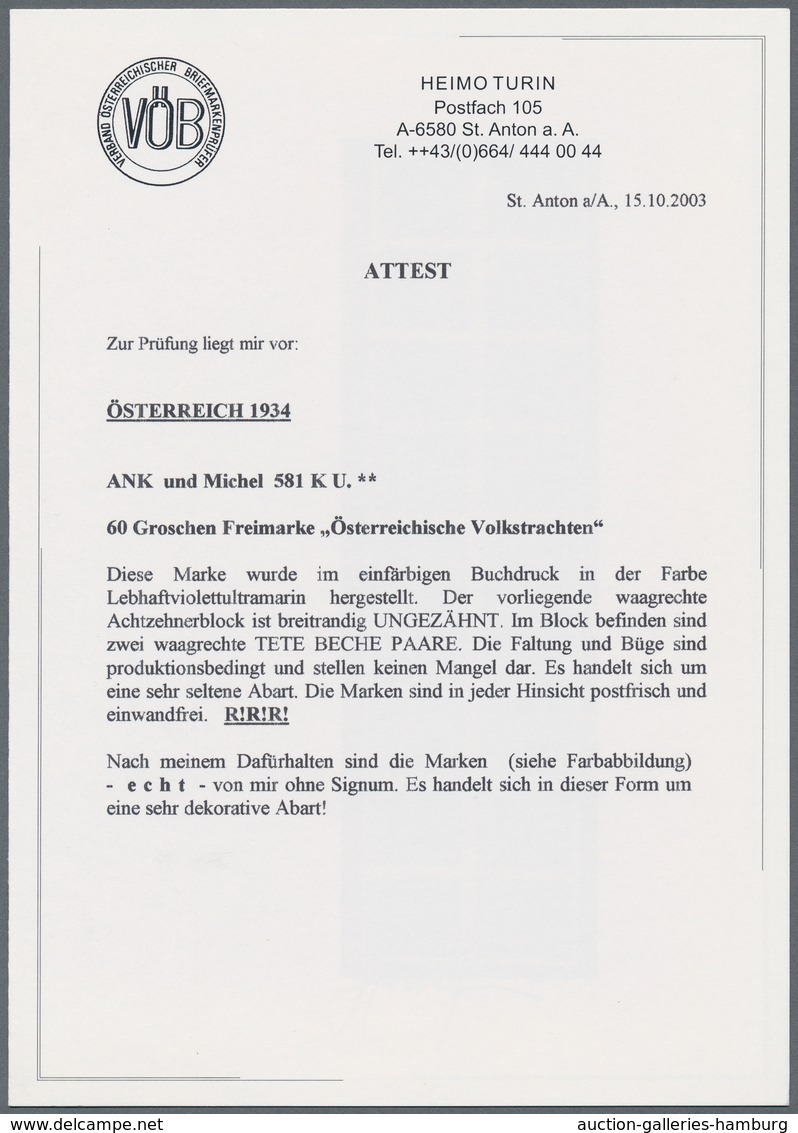 Österreich: 1934, 60 G Volkstrachten Ungezähnt Im Waagerechten 18er-Block, Bestehend Aus Zehner- Und - Ungebraucht