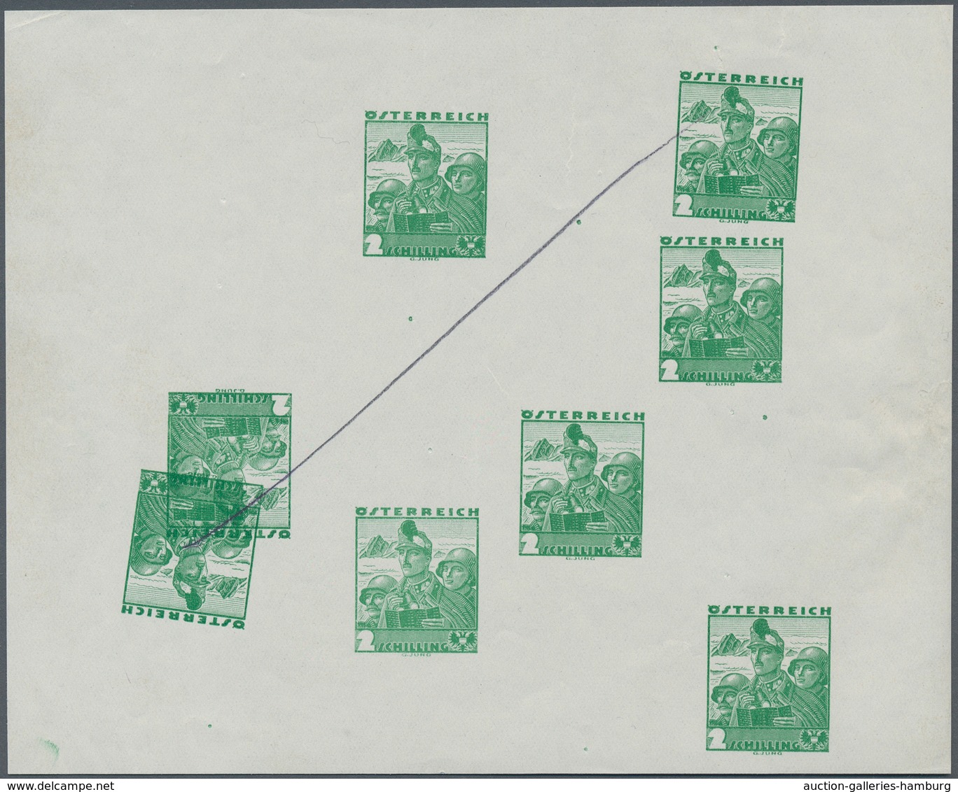 Österreich: 1934, 2 S Dunkelgelbsmaragdgrün Ungezähnt, Probedruck-Kleinbogen Mit Acht (!) Werten Im - Unused Stamps