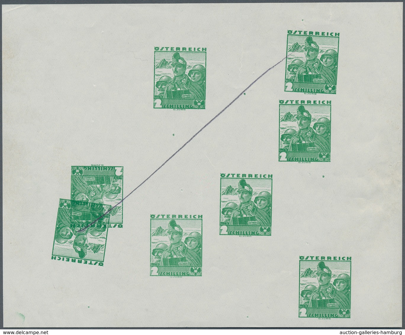 Österreich: 1934, 2 S Dunkelgelbsmaragdgrün Ungezähnt, Probedruck-Kleinbogen Mit Acht (!) Werten Im - Ongebruikt