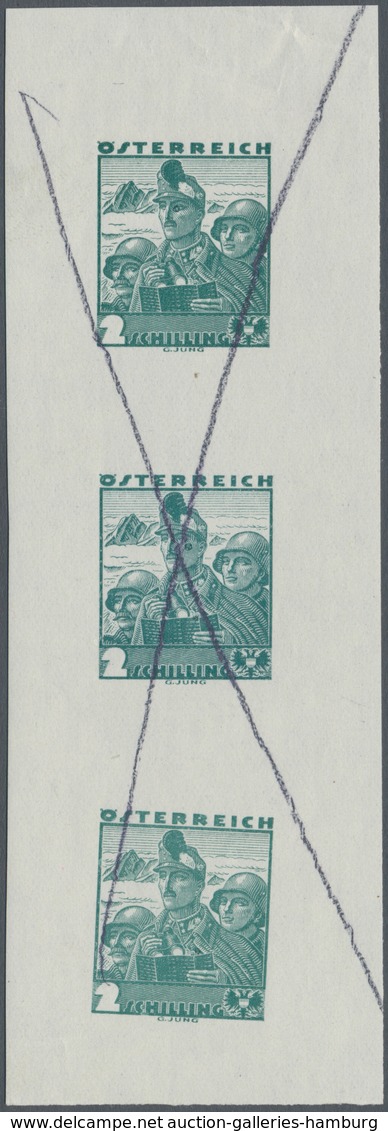 Österreich: 1934, 2 S Dunkelbläulichgrün Ungezähnt, Probedruck-Kleinbogen Mit Drei Werten Im Format - Unused Stamps