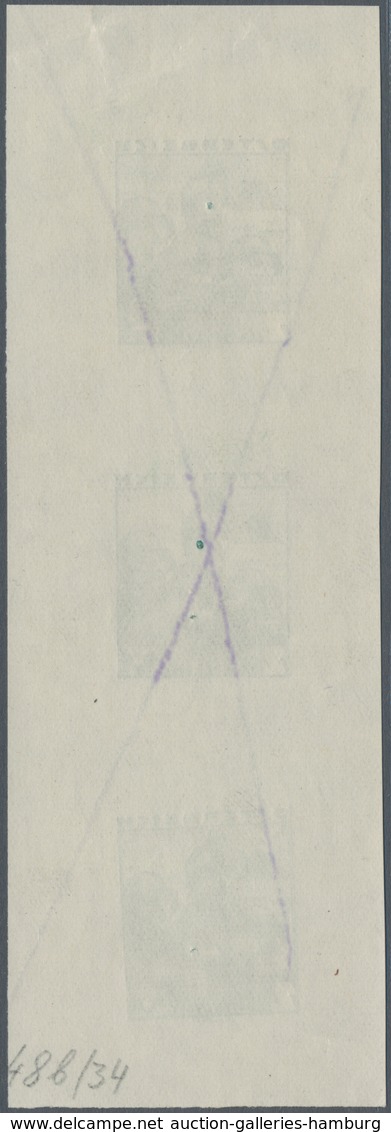 Österreich: 1934, 2 S Dunkelbläulichgrün Ungezähnt, Probedruck-Kleinbogen Mit Drei Werten Im Format - Neufs