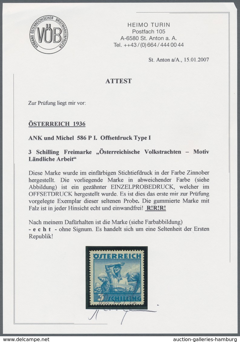 Österreich: 1934, Freimarken "Trachten", 3 Sch. "Ländliche Arbeit", Zehn Gezähnte Offsetdruck-Probed - Unused Stamps