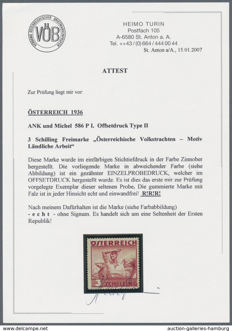Österreich: 1934, Freimarken "Trachten", 3 Sch. "Ländliche Arbeit", Zehn Gezähnte Offsetdruck-Probed - Ungebraucht
