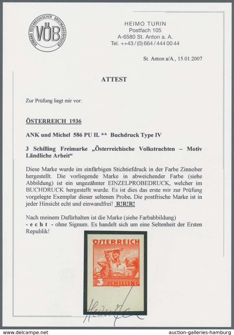 Österreich: 1934, Freimarken "Trachten", 3 Sch. "Ländliche Arbeit", Sechs Ungezähnte Buchdruck-Probe - Nuevos