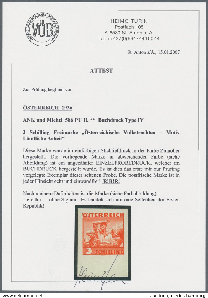 Österreich: 1934, Freimarken "Trachten", 3 Sch. "Ländliche Arbeit", Sechs Ungezähnte Buchdruck-Probe - Ungebraucht