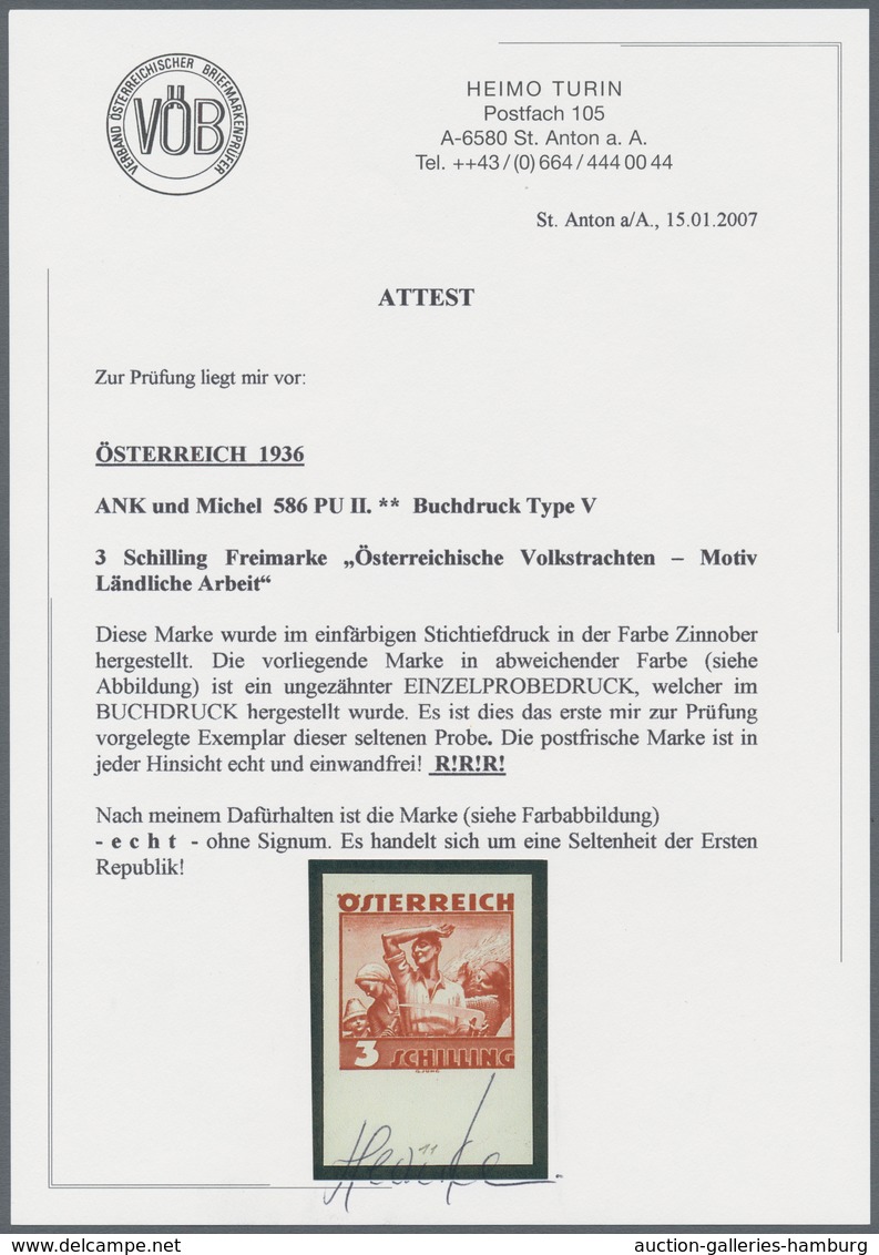 Österreich: 1934, Freimarken "Trachten", 3 Sch. "Ländliche Arbeit", Sechs Ungezähnte Buchdruck-Probe - Neufs