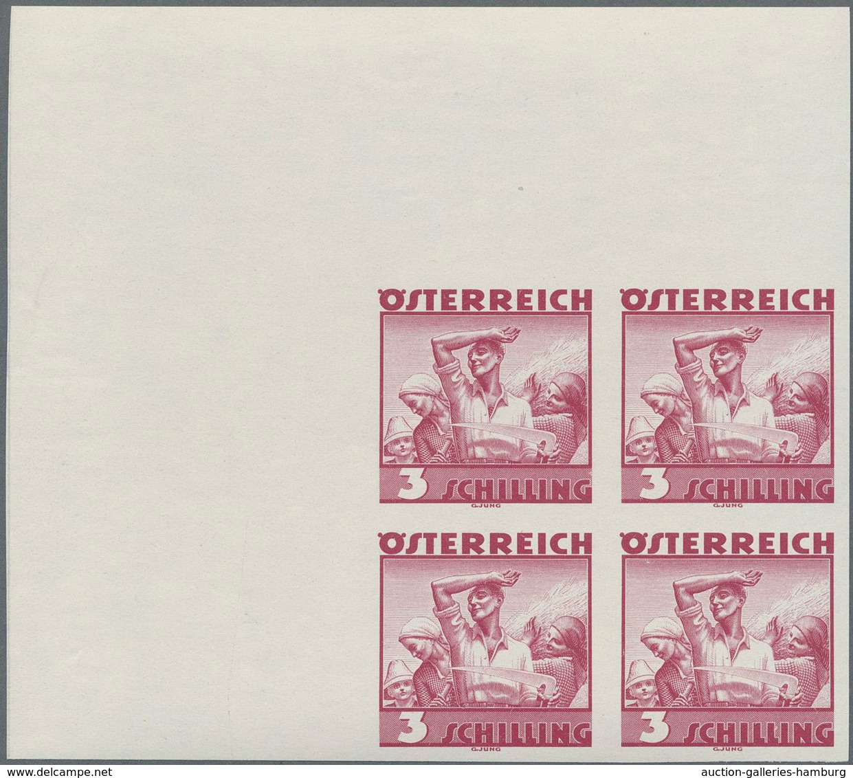 Österreich: 1934, Freimarken "Trachten", 3 Sch. "Ländliche Arbeit", Ungezähnter Offsetdruck-Probedru - Neufs