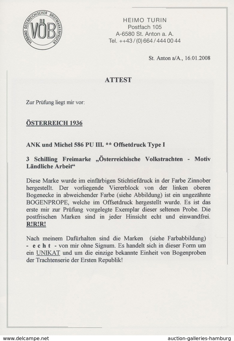 Österreich: 1934, Freimarken "Trachten", 3 Sch. "Ländliche Arbeit", Ungezähnter Offsetdruck-Probedru - Nuevos