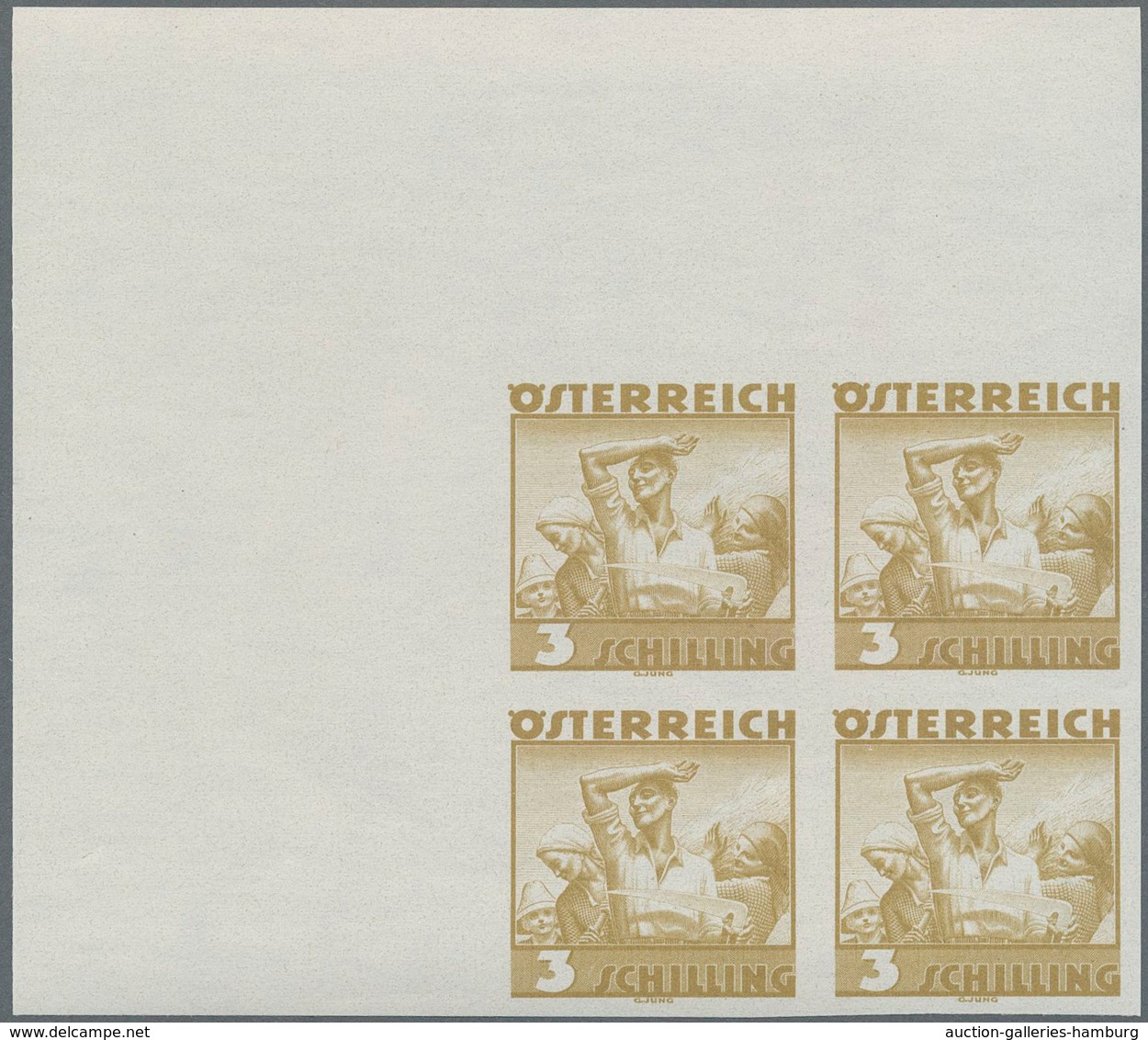 Österreich: 1934, Freimarken "Trachten", 3 Sch. "Ländliche Arbeit", Ungezähnter Offsetdruck-Probedru - Neufs