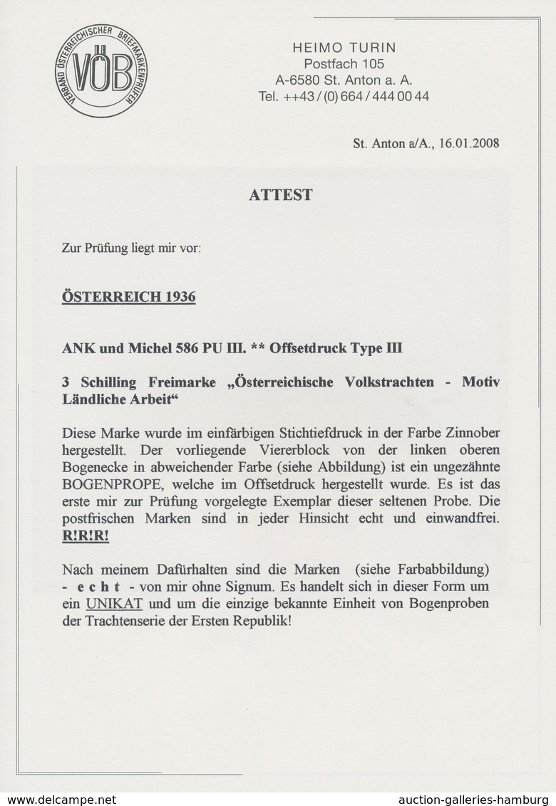 Österreich: 1934, Freimarken "Trachten", 3 Sch. "Ländliche Arbeit", Ungezähnter Offsetdruck-Probedru - Neufs