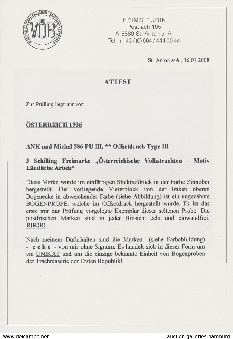 Österreich: 1934, Freimarken "Trachten", 3 Sch. "Ländliche Arbeit", Ungezähnter Offsetdruck-Probedru - Ongebruikt