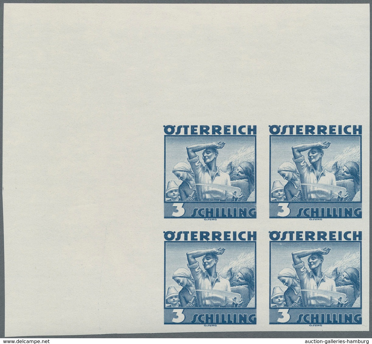 Österreich: 1934, Freimarken "Trachten", 3 Sch. "Ländliche Arbeit", Ungezähnter Offsetdruck-Probedru - Ungebraucht