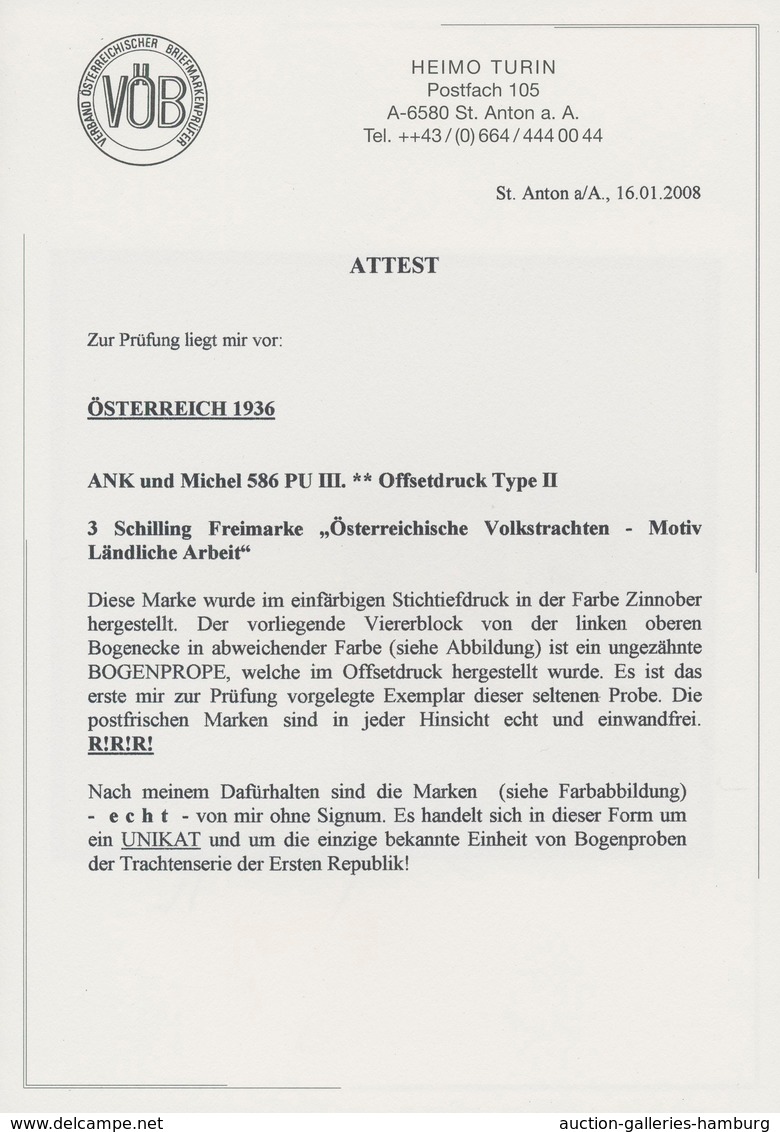 Österreich: 1934, Freimarken "Trachten", 3 Sch. "Ländliche Arbeit", Ungezähnter Offsetdruck-Probedru - Ungebraucht