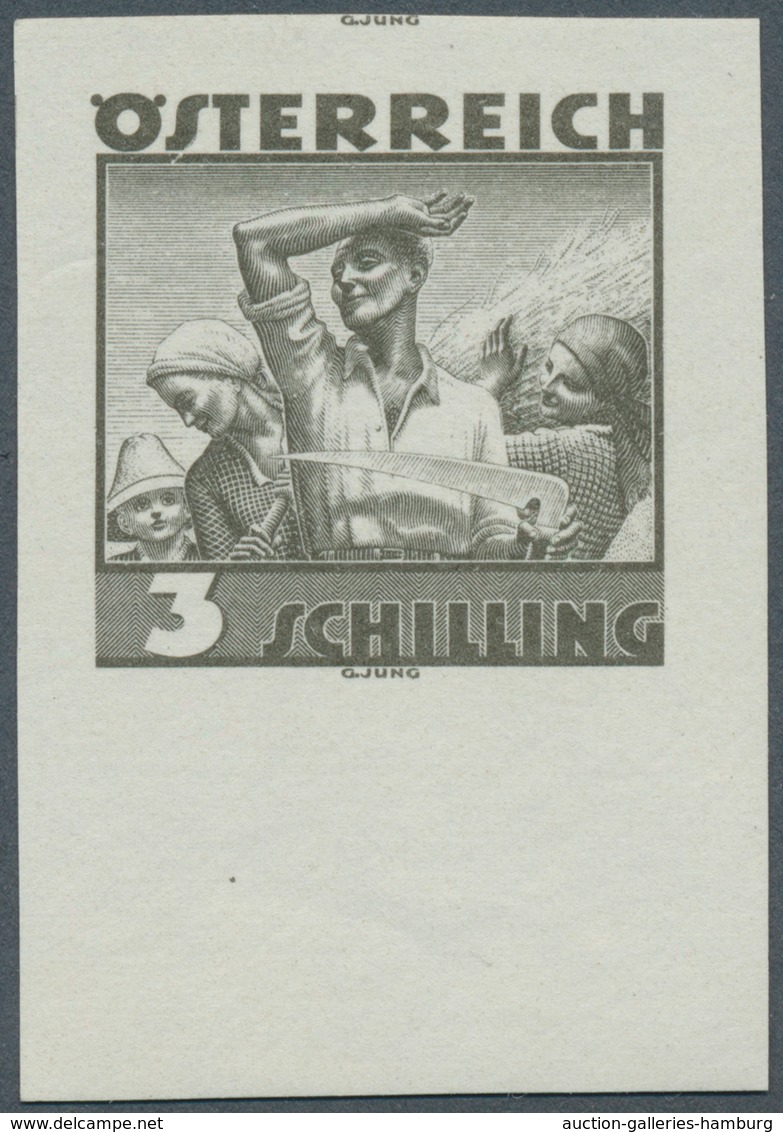 Österreich: 1934, Freimarken "Trachten", 3 Sch. "Ländliche Arbeit", Ungezähnter Offsetdruck-Probedru - Ungebraucht