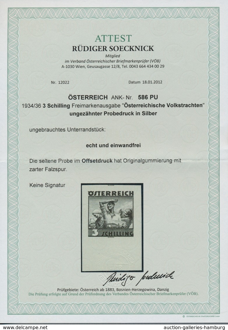 Österreich: 1934, Freimarken "Trachten", 3 Sch. "Ländliche Arbeit", Ungezähnter Offsetdruck-Probedru - Unused Stamps