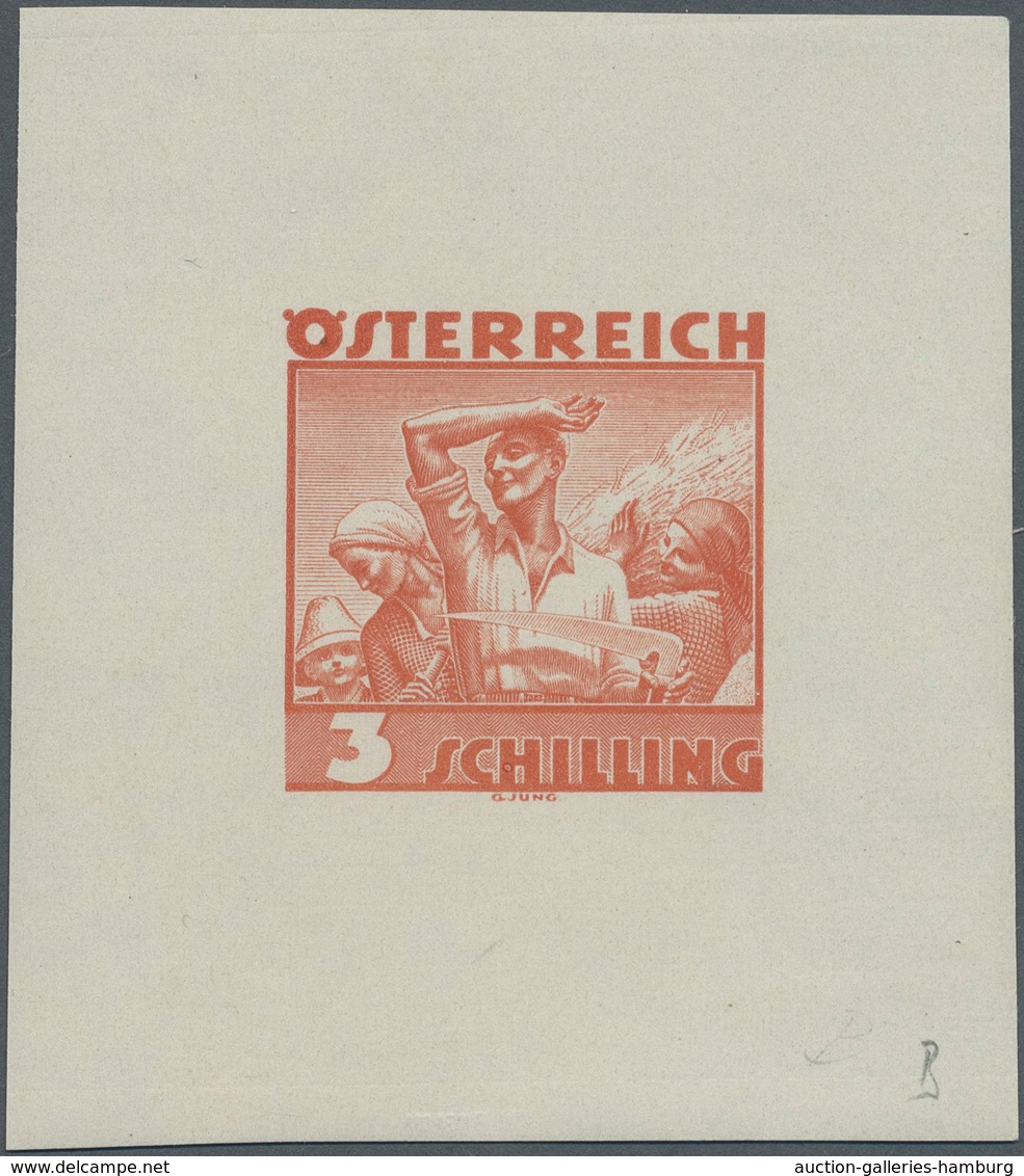 Österreich: 1934, Freimarken "Trachten", 3 Sch. "Ländliche Arbeit", Ungezähnter Buchdruck-Probedruck - Ungebraucht
