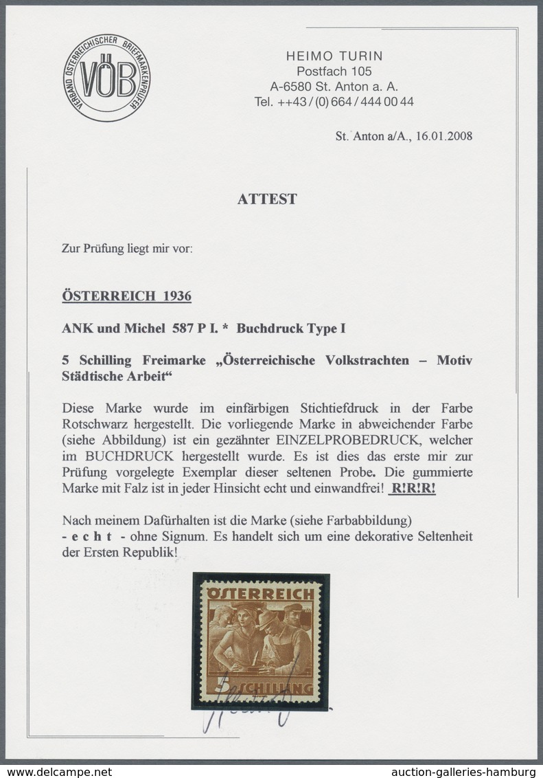 Österreich: 1934, Freimarken "Trachten", 5 Sch. "Städtische Arbeit", Sechs Gezähnte Buchdruck-Probed - Ungebraucht