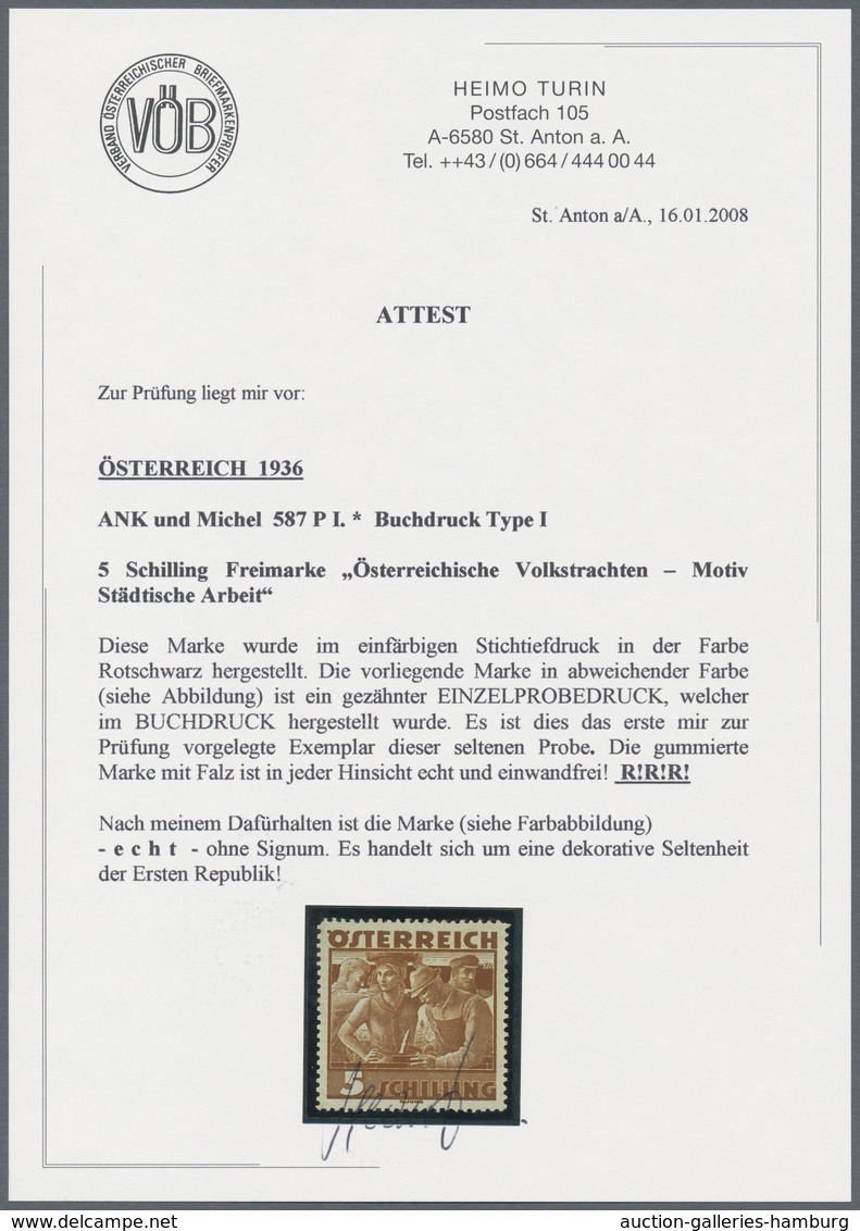 Österreich: 1934, Freimarken "Trachten", 5 Sch. "Städtische Arbeit", Sechs Gezähnte Buchdruck-Probed - Neufs