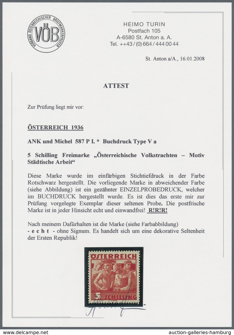 Österreich: 1934, Freimarken "Trachten", 5 Sch. "Städtische Arbeit", Sechs Gezähnte Buchdruck-Probed - Neufs