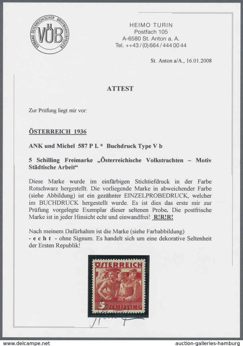Österreich: 1934, Freimarken "Trachten", 5 Sch. "Städtische Arbeit", Sechs Gezähnte Buchdruck-Probed - Unused Stamps