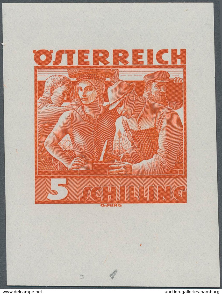 Österreich: 1934, Freimarken "Trachten", 5 Sch. "Städtische Arbeit", Drei Ungezähnte Stichtiefdruck- - Nuevos