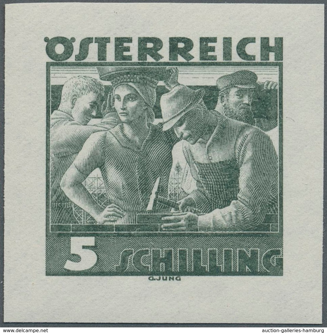 Österreich: 1934, Freimarken "Trachten", 5 Sch. "Städtische Arbeit", Zwei Ungezähnte Offsetdruck-Pro - Ungebraucht
